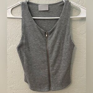 Nollie Gray Ribbed Zip-Up Knit Tank Top